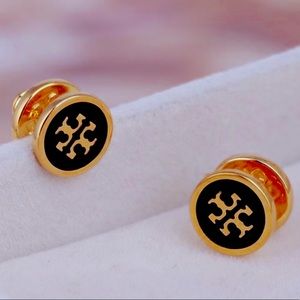 Tory Burch black & gold logo stud earrings